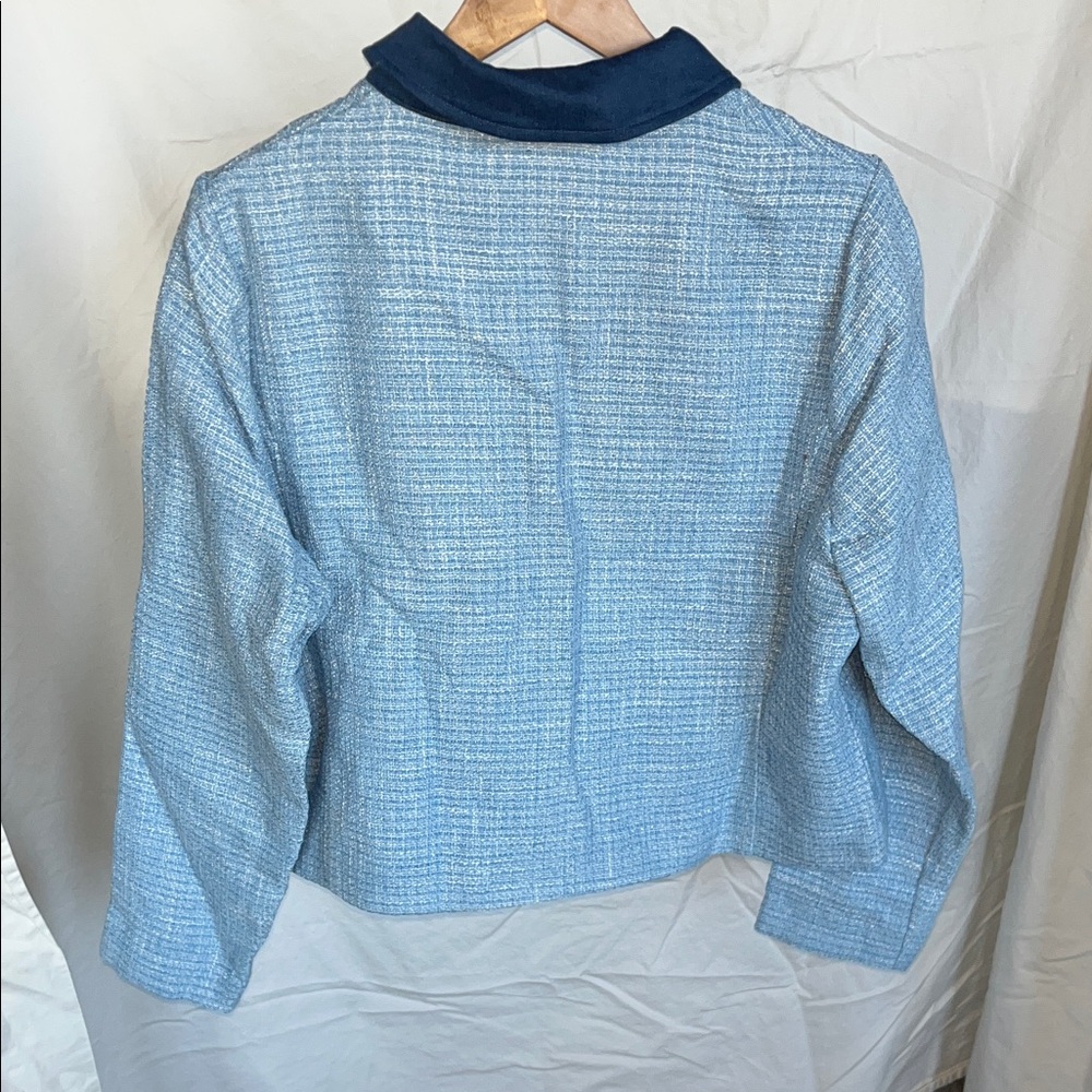 IMAN Light Blue Cropped Button-Front Jacket with Dark Blue Trim L - Picture 3 of 5